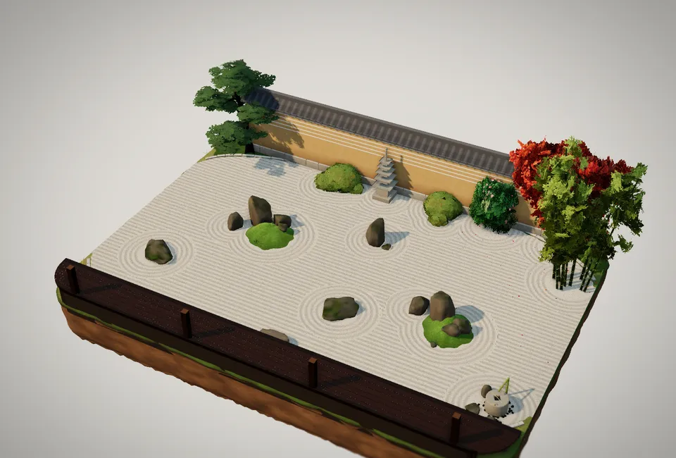 The dry landscape garden of level N2, fully built