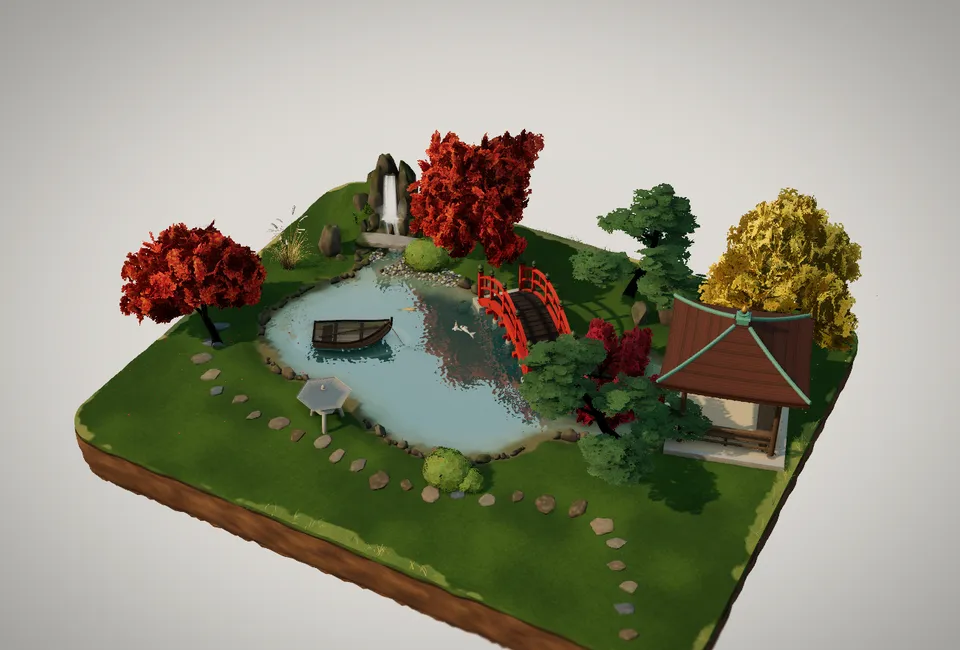 The pond stroll garden of level N3, fully built